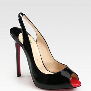 NEW NIB W/ DUST BAG Christian Louboutin Flo Slingback 120 Patent Black 38